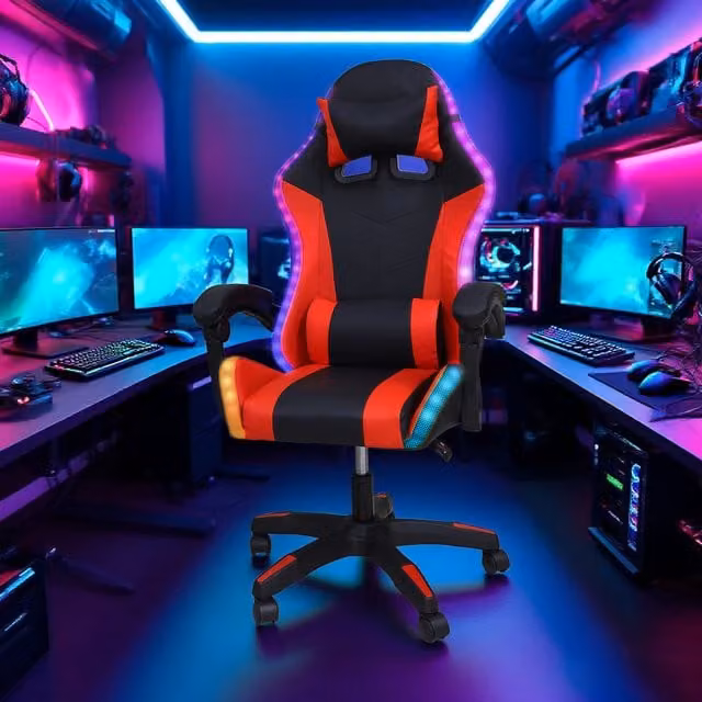 Groundlevel Red Gaming Office Chair with LED Lights and Synthetic Leather