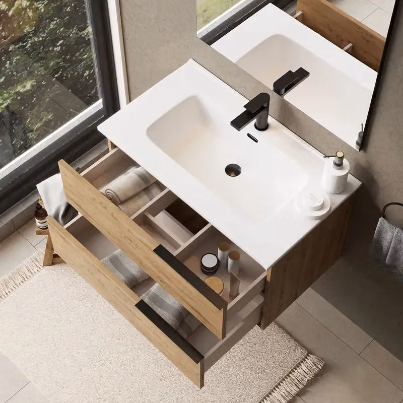 Banyetti Celtic 800mm Wall Hung Bathroom Vanity Unit with Athena Basin in Light Oak – 3
