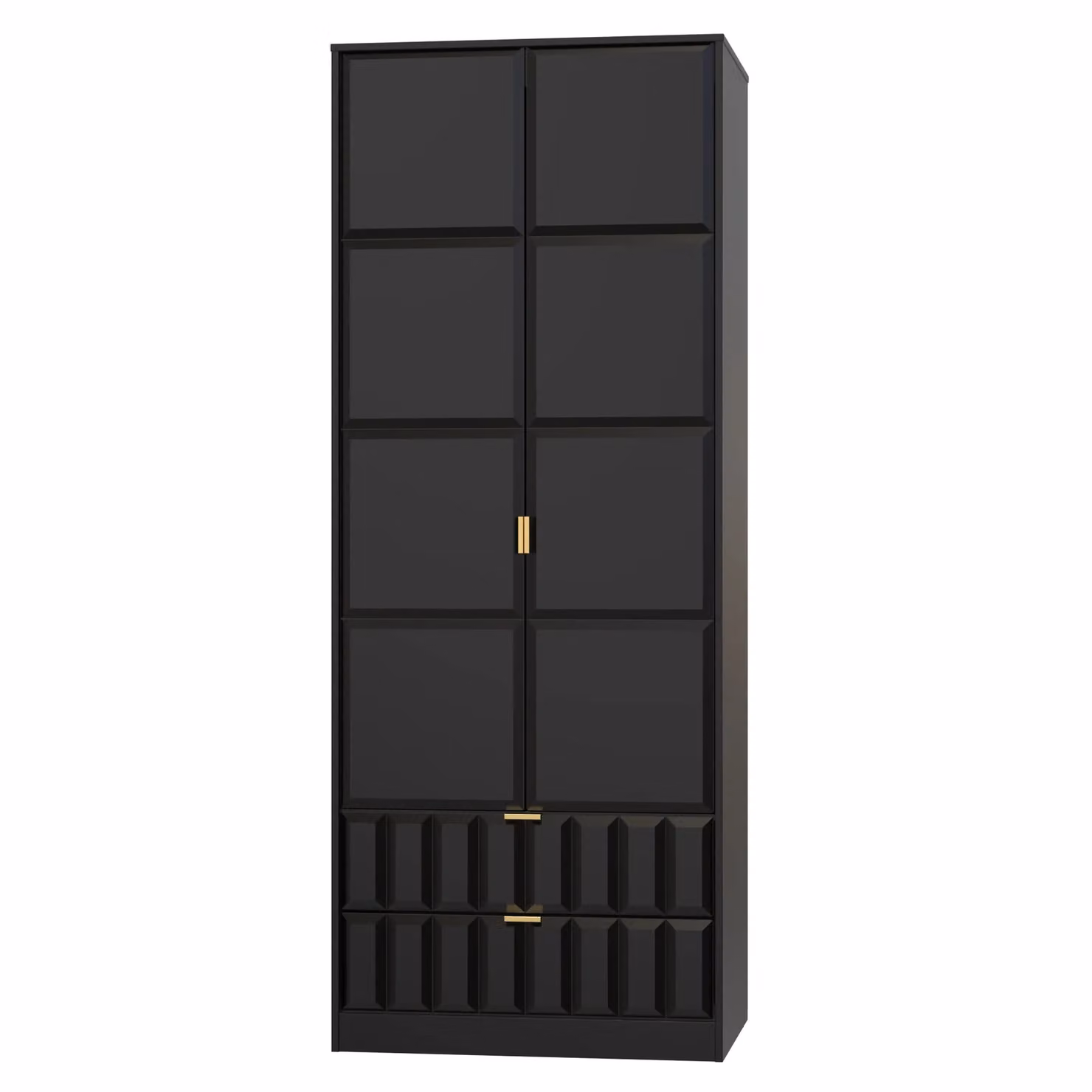 2 U Metro Ready Assembled Large Wardrobe with 2 Doors and 2 Drawers in True Black and Gold – 2