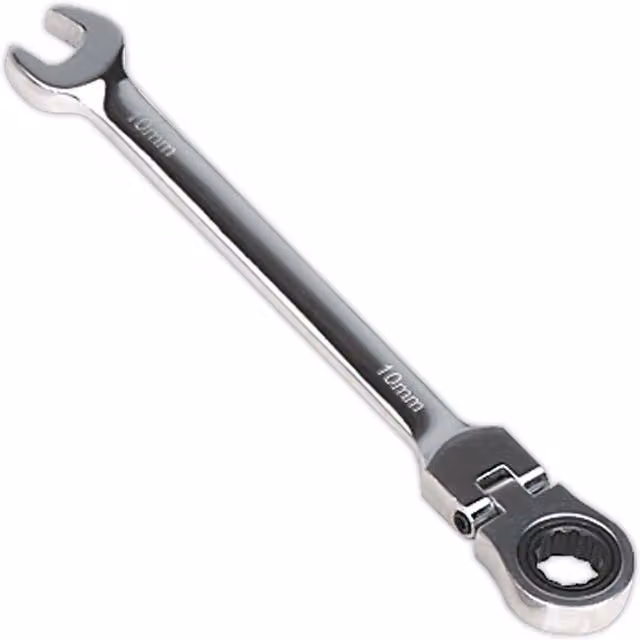 Loops 10mm Flexible Ratchet Combination Spanner in Silver Chrome Vanadium and Stainless Steel