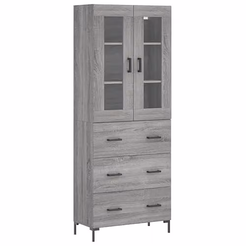 vidaXL Modern Grey Sonoma Highboard Sideboard with Metal Feet and Internal Storage – 1