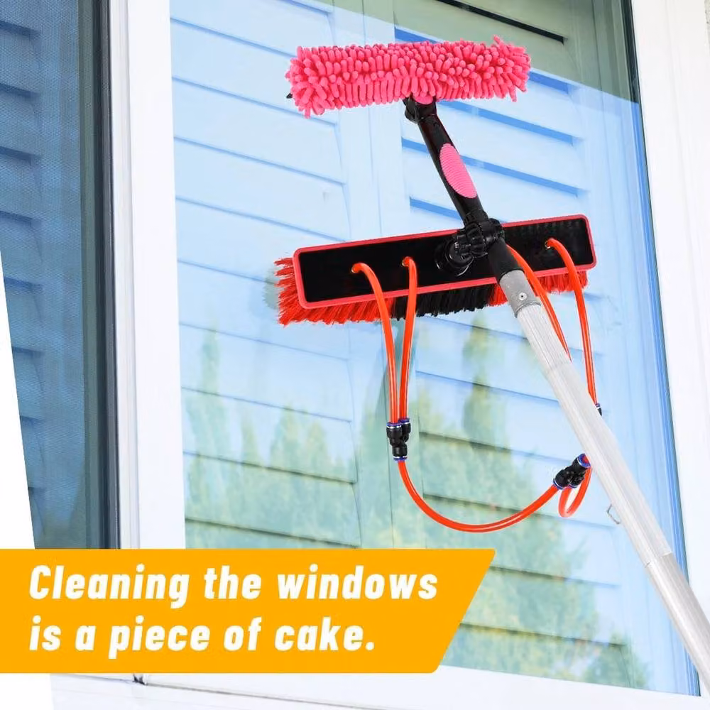 Hinsinc Pink Water Fed Pole Kit with Telescopic Aluminium Handle and Microfibre Brush for Solar Panel and Window Cleaning – 2
