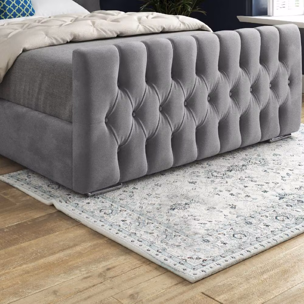 Casani Reydon Upholstered Velvet Designer Bed Frame in Grey, W/D/H: 137 x 120 x 200 cm – 5