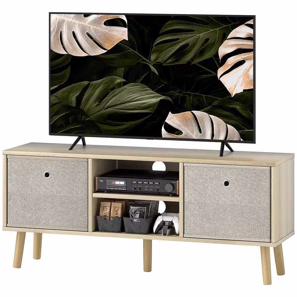 STILVORA Scandinavian Style TV Stand in Beige with Wood Finish, Width: 110 cm – 4