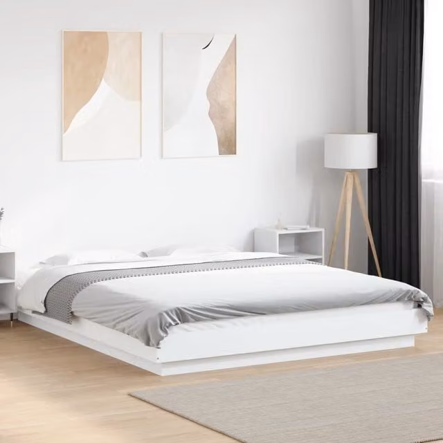 Berkfield Home Modern White Bed Frame with LED Under-Bed Lighting and USB Charging Port, W: 150 cm, D: 200 cm – 1