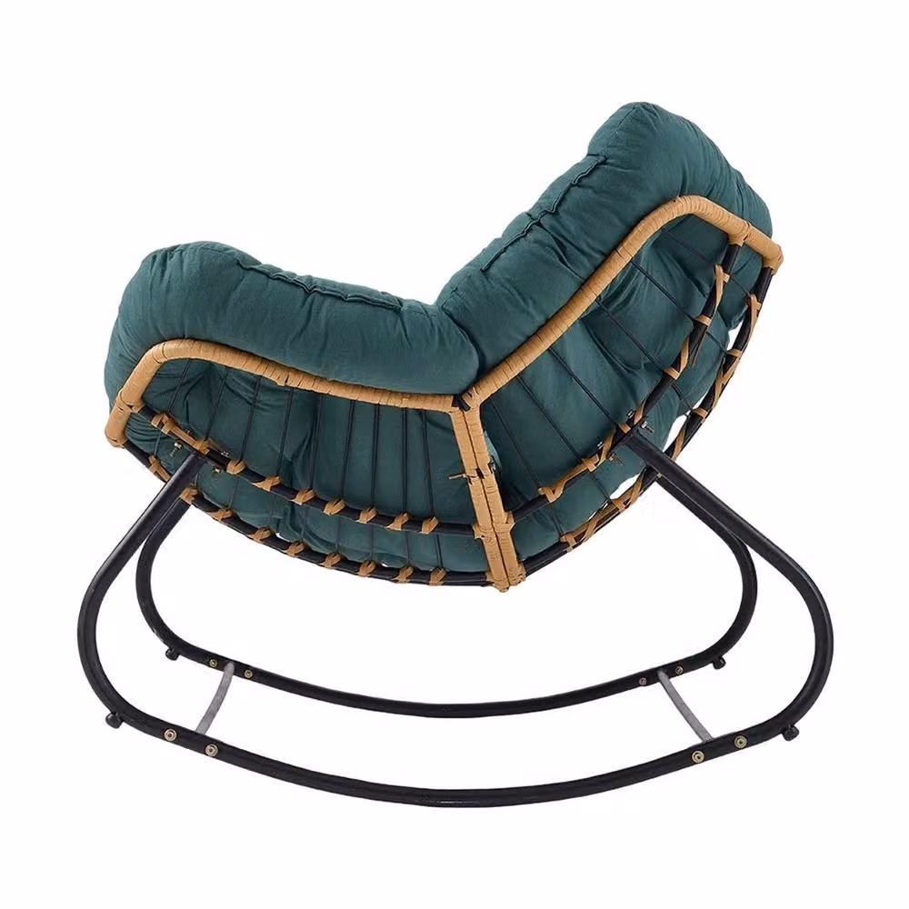 NESTLUNE Green Large Rocking Lounge Chair with Thick Cushion and Metal Frame – 2