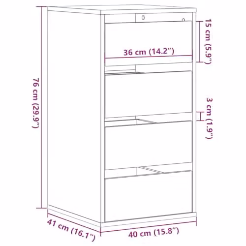 vidaXL Grey Sonoma Corner Chest of Drawers in Engineered Wood W/D/H: 40 x 41 x 76 cm – 2