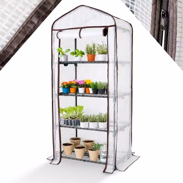 Arebos White Foil Greenhouse with 4 Shelving Levels, W/D/H: 70 x 50 x 158 cm