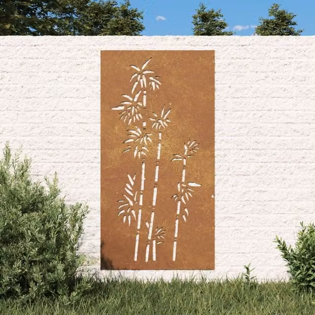 Berkfield Home Garden Brown Corten Steel Floral Wall Decoration, W: 105 cm, H: 55 cm
