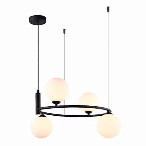 Netlighting Italux Amily Modern Suspended Pendant Light in Black with White Glass Spheres, 4 Light, G9