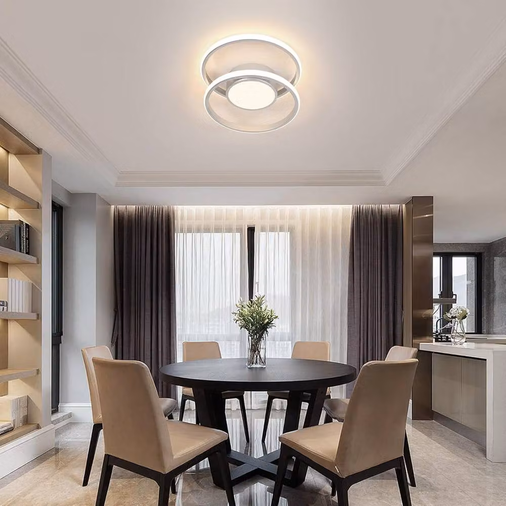 Goeco Dimmable LED Ceiling Light with Remote Control, Silver Aluminium Ring Design, 40W – 2
