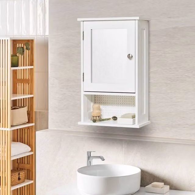 Wyld and Coco White Lacquered MDF Wall Mounted Mirror Cabinet with Internal Shelves, W/D/H: 34 x 15 x 53 cm – 1