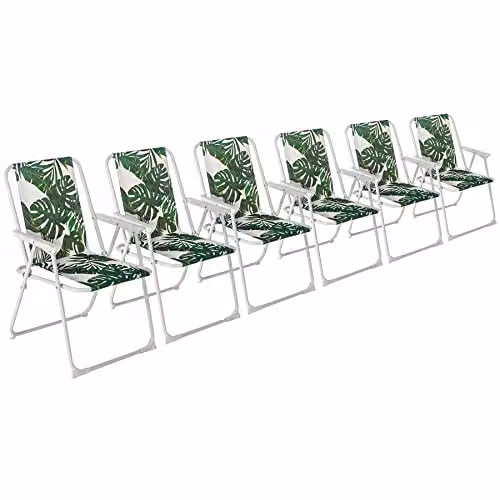 Harbour Housewares Pack of 6 Folding Metal Beach Chairs in Multicolour Floral Maritime Design