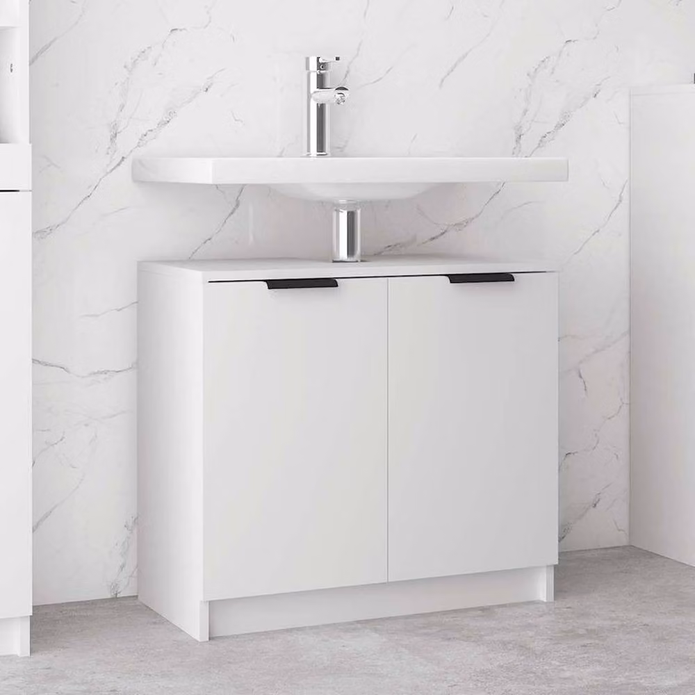 Berkfield Home White Freestanding Bathroom Cabinet with Hinged Doors and Internal Shelves, W/D/H: 64.5 x 33.5 x 59 cm