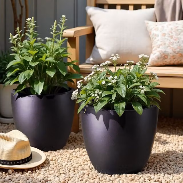 Idealist Cluster Set of 3 Black Stone and Concrete Outdoor Plant Pots for your Garden