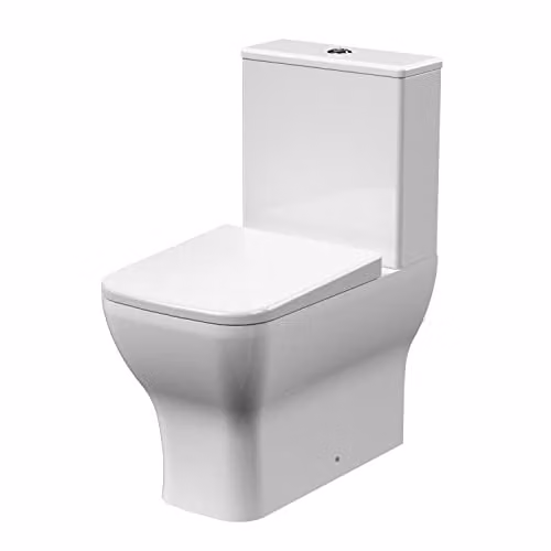 nuie NCG451 Ava Modern White Ceramic Rimless Wall Mounted Toilet Pan with Cistern and Soft Close Seat, W: 38.5 cm, D: 61.3 cm, H: 79.5 cm