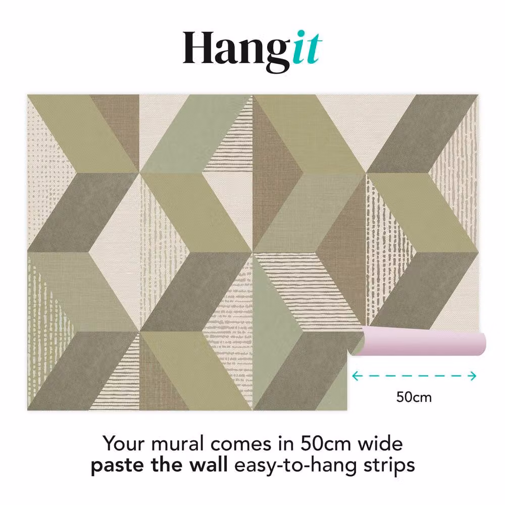 Superfresco Easy Tribal Geo Sage Green Abstract Geometric Retro Mural, W: 300 cm, H: 280 cm – 2