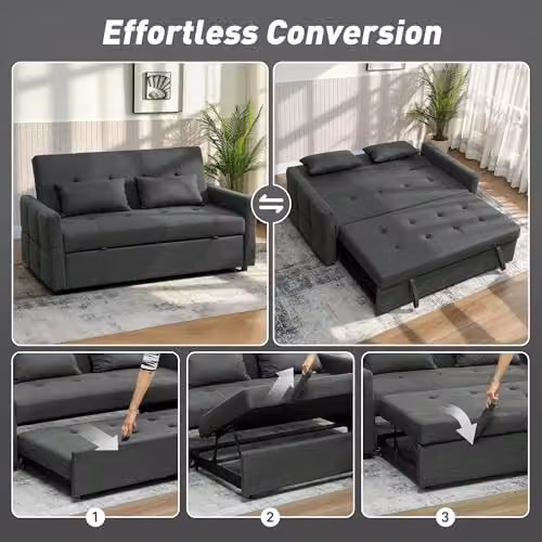 HOMCOM 2 Seater Click Clack Sofa Bed in Grey Fabric with Sleeping Function – 4