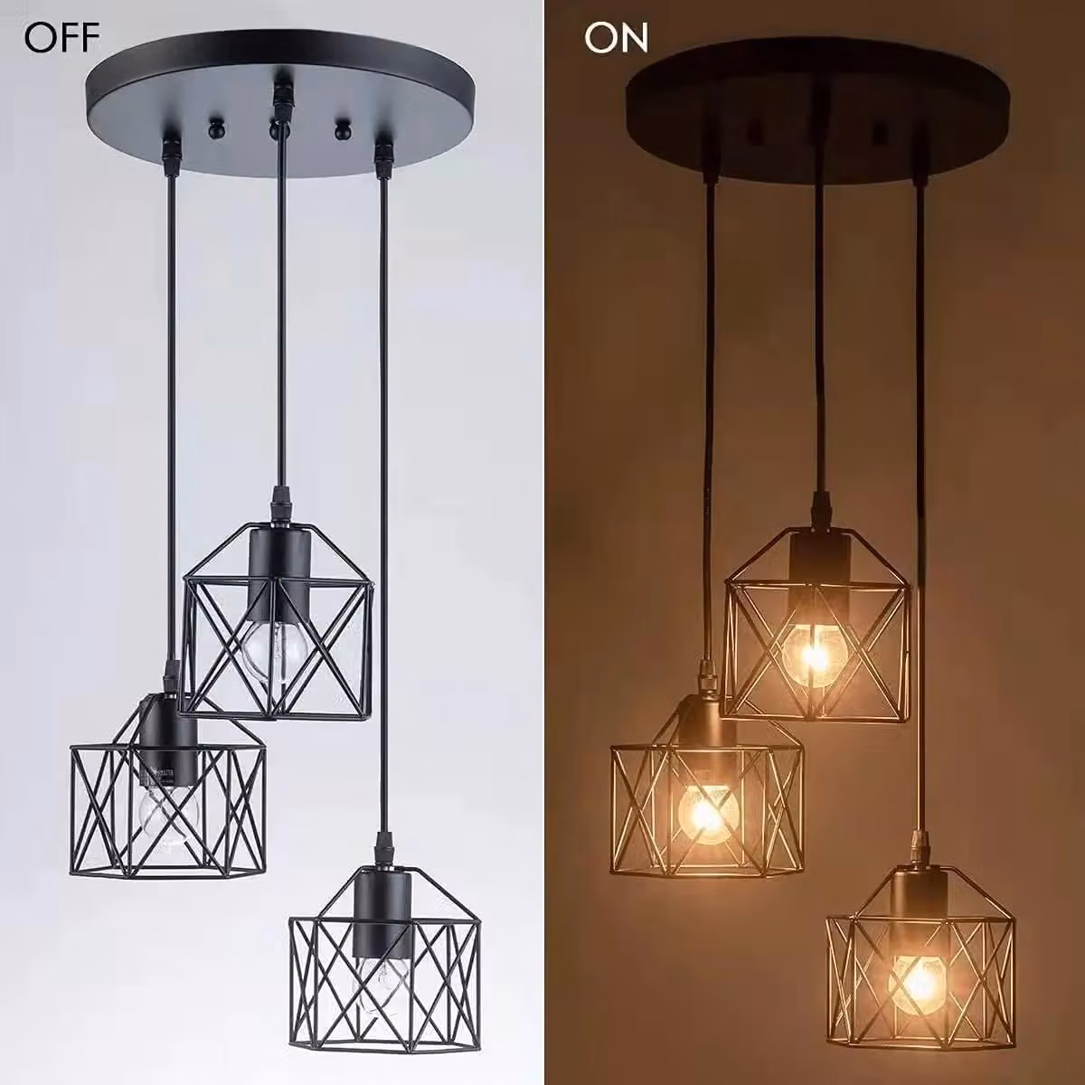 COMELY Three Head E27 Iron Diamond Ceiling Chandelier in Black – 9