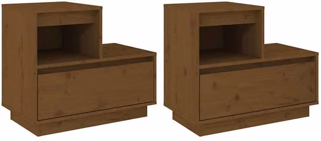 Berkfield Home Set of 2 Rustic Solid Wood Pine Bedside Cabinets, Honey Brown, W: 60 cm, D: 34 cm, H: 51 cm