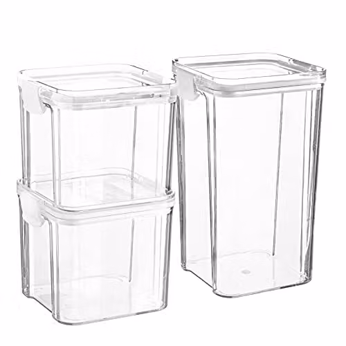 Argon Tableware 3 Piece Food Storage Container Set in White and Transparent, BPA-Free Stackable and Leakproof Plastic Clip-Top Jars