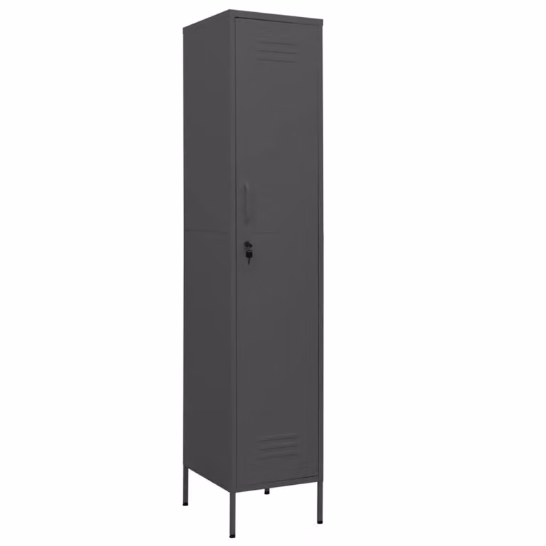 Berkfield Home Freestanding Locker Cabinet in Anthracite Black Metal with Internal Shelves and Lock, W/D/H: 35 x 46 x 180 cm