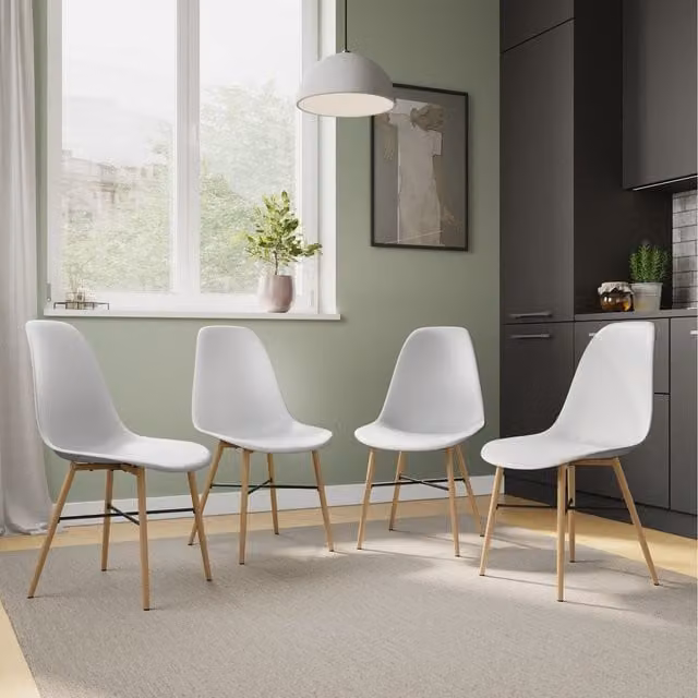 URBNLIVING Tromso Scandinavian Wood Effect Dining Chair Set with Metal Legs, White, Set of 4