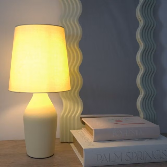 ValueLights Arlo Compact Ceramic Table Lamp with Yellow Fabric Shade