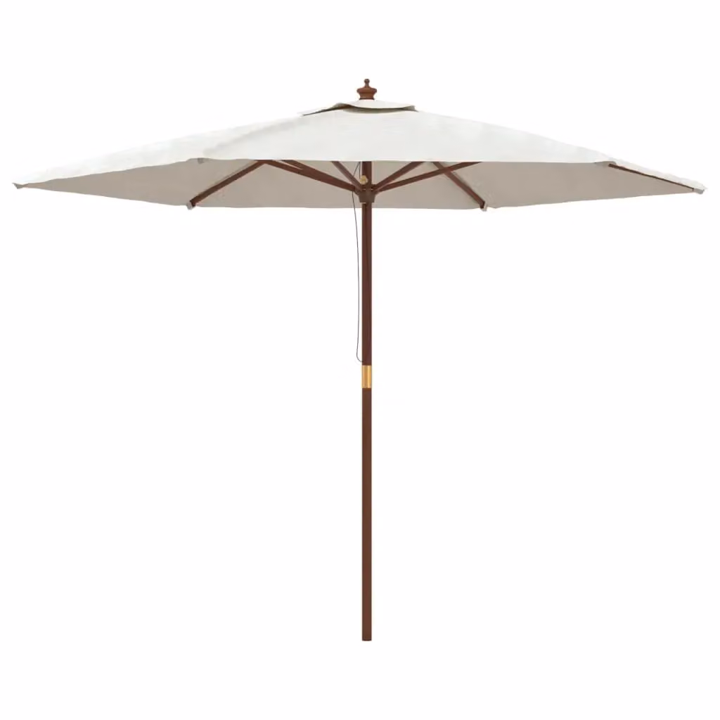 Berkfield Home Garden Parasol with Wooden Pole in Sand and White, W: 299 cm, H: 240 cm – 2