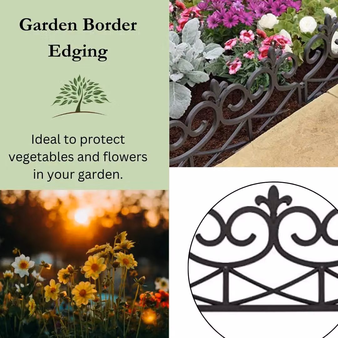 Marco Paul 4-Piece Black Plastic Decorative Scroll Garden Edging Fence Panels – 5