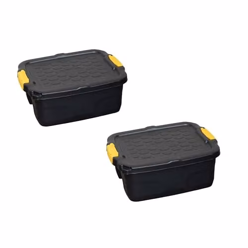 Samuel ALEXANDER 2 x 24L Heavy Duty Lockable and Stackable Plastic Storage Chests with Clips in Black