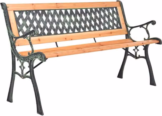 Berkfield Home Garden Bench in Brown, Made of Cast Iron and Solid Wood, Width: 116 cm – 1