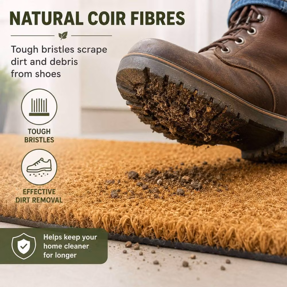 Nicoman Natural Coconut Coir Plain Door Mat in Brown, W/D/H: 100 x 50 x 1.7 cm – 3