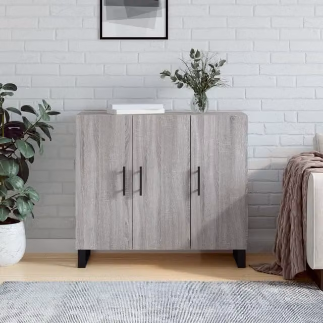 Berkfield Home Grey Sonoma Sideboard in Engineered Wood, W/D/H: 90 x 34 x 80 cm