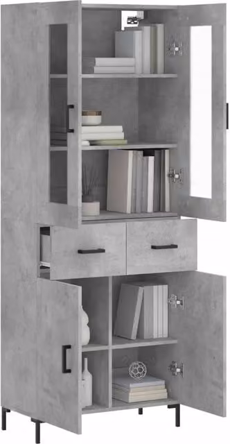 Berkfield Home Highboard in Concrete Grey, W/D/H: 69.5 x 34 x 180 cm