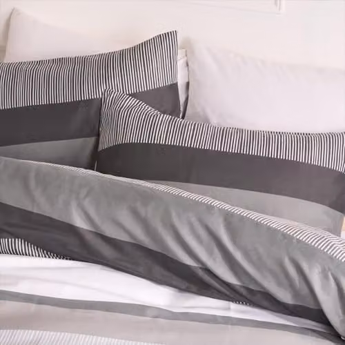 OHS Grey Striped Microfibre Polyester King Size Duvet Cover Set with Pillowcases, W/D/H: 180 x 200 cm and 50 x 75 cm – 2