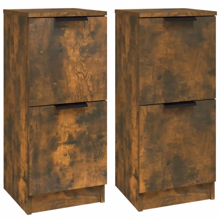Berkfield Home Set of 2 Smoked Oak Wall Mounted Sideboards in Brown, W/D/H: 30 x 30 x 70 cm