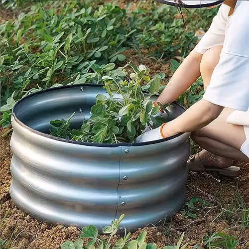 Gr8 Garden Round Galvanised Steel Raised Planter in Silver, W/D/H: 60 x 60 x 30 cm – 4