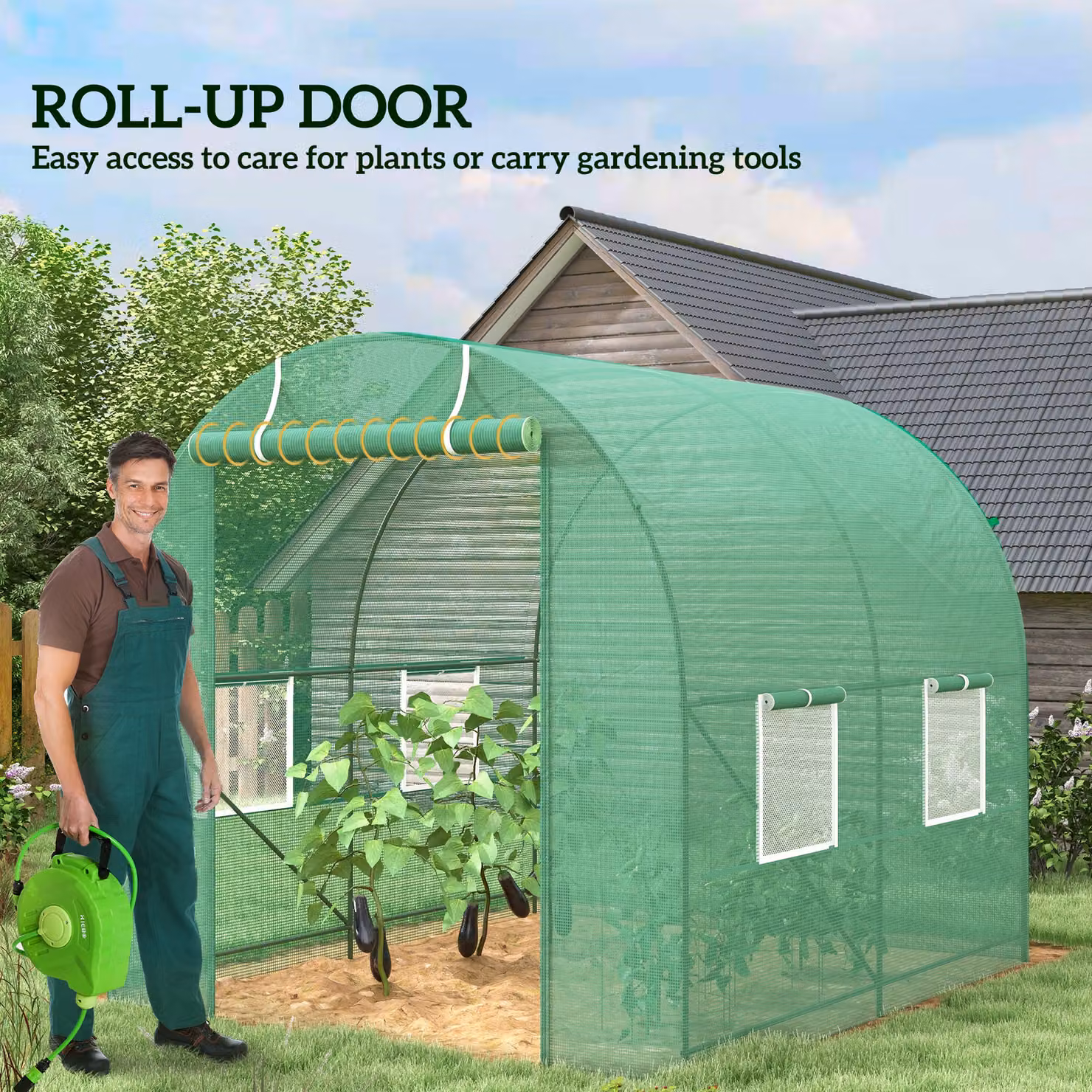 Outsunny Walk-In Greenhouse with Galvanised Steel Base and Sliding Door, Green, W: 250 cm, D: 245 cm, H: 198 cm – 2