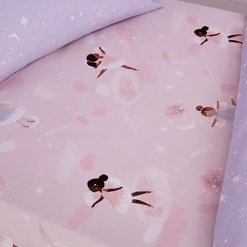 Catherine Lansfield Dancing Fairies Double Fitted Sheet, Pink, W/D/H: 140 x 200 cm