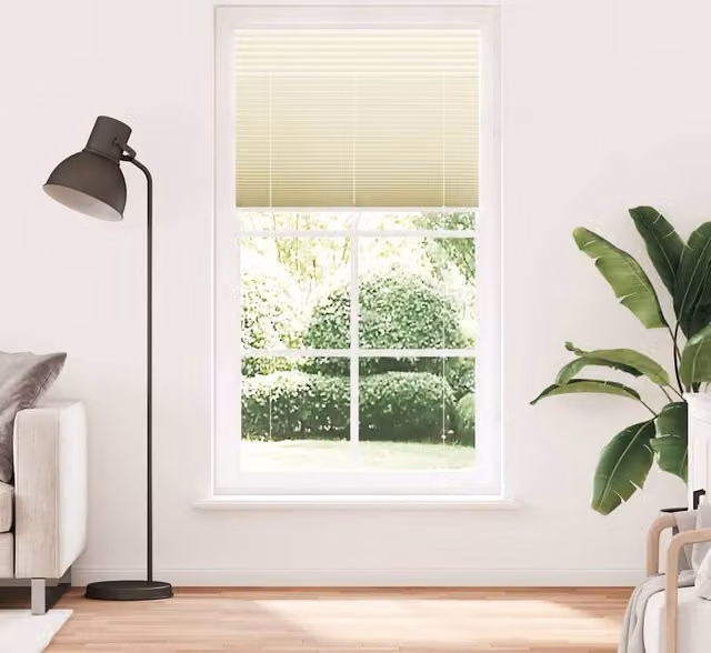 Berkfield Home Single Pleat Cream Polyester Semi-Transparent Blind, W: 105 cm, H: 200 cm