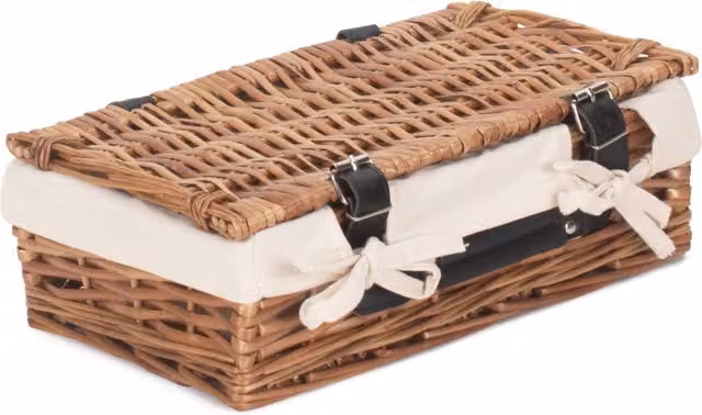 Red Hamper Small Open Weave Rattan Wicker Basket with Cotton Lining in Red, White and Brown, W/D/H: 19.0 x 11.0 x 19.0 cm – 1