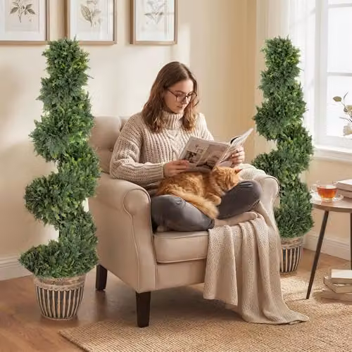 HOMCOM Set of 2 Green Artificial Spiral Cypress Trees in Concrete Pots, Height: 120 cm, Width: 30 cm, Depth: 30 cm – 5