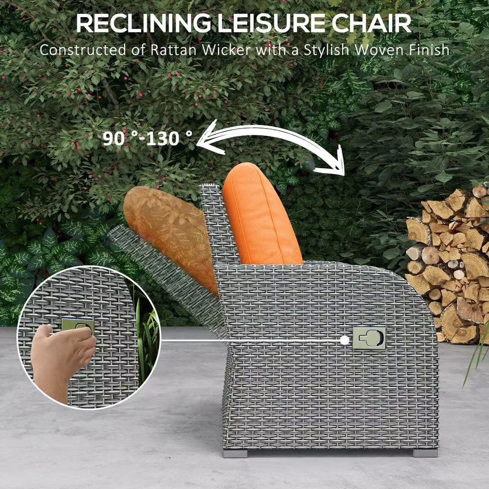 OUTSUNNY Rattan Garden Furniture Set with 3-Seater Sofa, Lounge Armchairs, and Matching Ottomans in Orange – 4