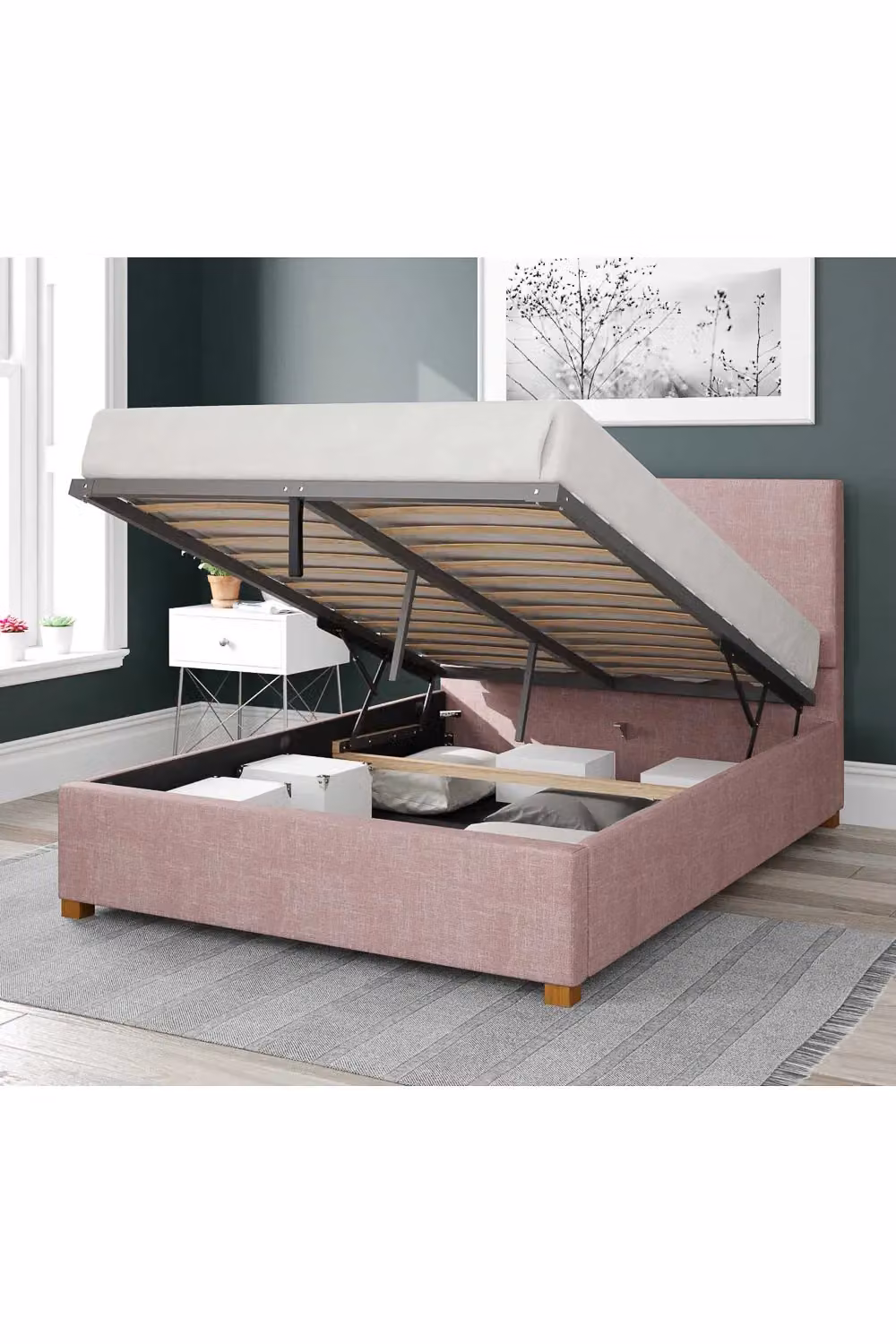 Aspire Garland Upholstered Ottoman Storage Bed in Pink, W/D/H: 180 x 160 x 35 cm – 2