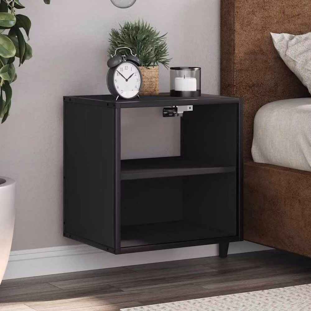 Berkfield Home Set of 2 Modern Wall-mounted Bedside Cabinets in Black, W/D/H: 40 x 31 x 39.5 cm – 2