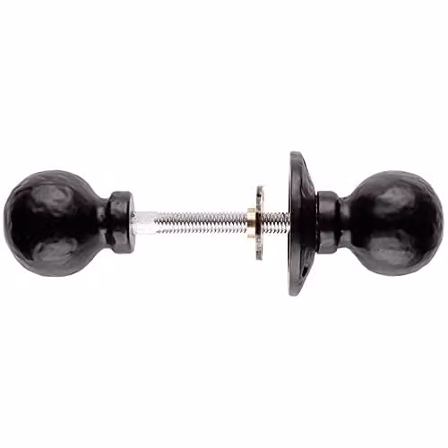 Loops Pair of Round Ball Rimmed Mortice Door Knobs in Black Antique, 60mm Diameter