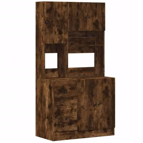 vidaXL Brown Smoke Oak Kitchen Cabinet with Hinged Doors and Internal Drawers, W/D/H: 95 x 50 x 180 cm – 1