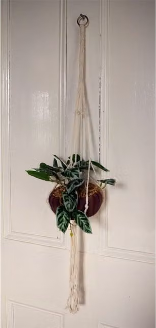 Dyzi Green Hanging Artificial Pothos Plant with Round Ceramic and Metal Planter, Height: 85 cm