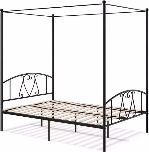 Costway Modern Black Metal 4-Poster Canopy Bed Frame